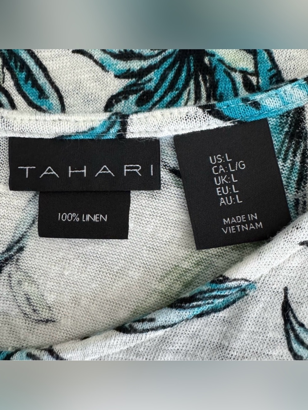 Tahari Linen Short Sleeve T-Shirt Womens Size L Blue Green Black White Lot of 2 - Picture 15 of 16